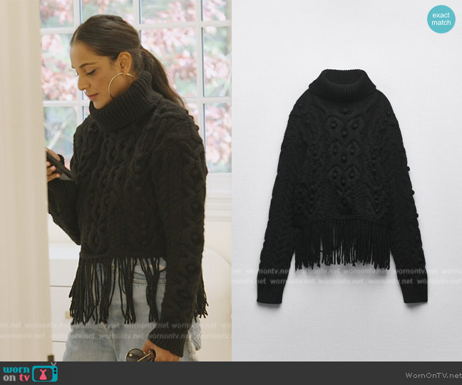 Zara Fringed Knit Sweater worn by Jessel Taank on The Real Housewives of New York City