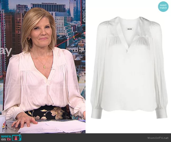 Zadig & Voltaire V-neck Ruched Blouse worn by Kate Snow on NBC News Daily