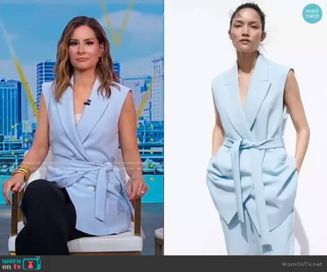 Zara Long Belted Vest worn by Rebecca Jarvis on Good Morning America