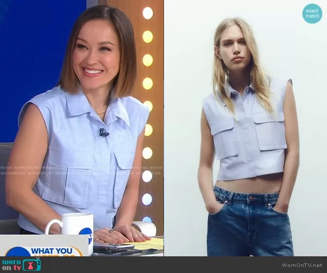 Zara Patch Pocket Cropped Shirt worn by Eva Pilgrim on Good Morning America