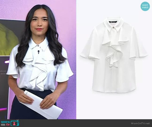 Zara Ruffled Satin Effect Shirt worn by Emilie Ikeda on Today