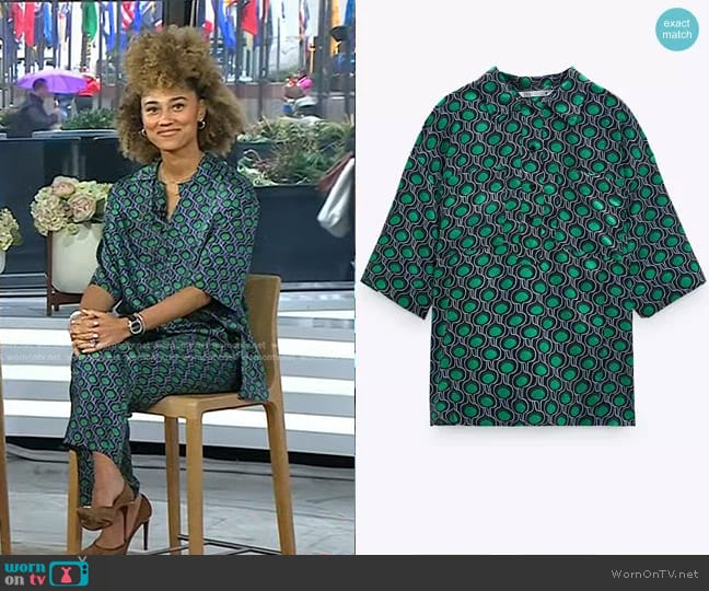 Zara Satin Pajama Style Top worn by Ally Love on Today