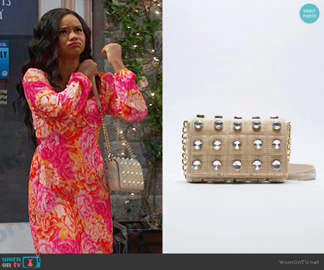 Zara Sparkly Quilted Crossbody Bag worn by Chanel Dupree (Raven Bowens) on Days of our Lives