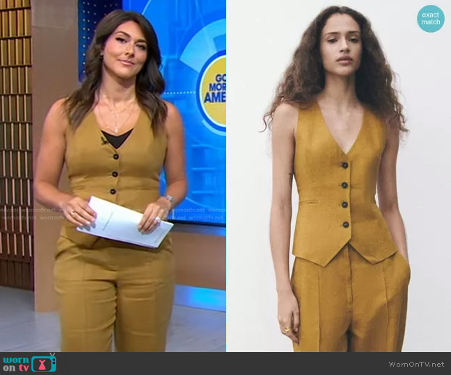 Zara Tailored Linen Vest worn by Erielle Reshef on Good Morning America