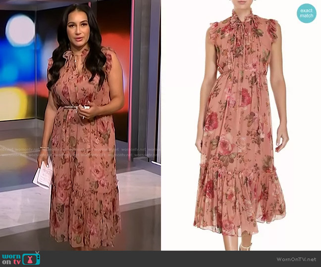 WornOnTV: Morgan’s pink floral tie neck midi dress on NBC News Daily ...