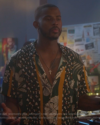 Aaron's green floral leopard print shirt on Grown-ish