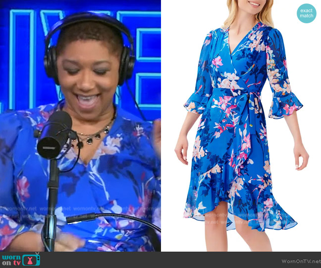 Adrianna Papell Floral Print Faux Wrap Chiffon Dress worn by Deja Vu on Live with Kelly and Mark