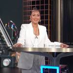 Adrienne’s white shawl collar blazer and pants on E! News