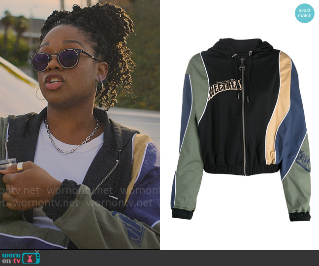 Ahluwalia Colour-block cropped jacket worn by Izzy Letts (Jazz Raycole) on The Lincoln Lawyer