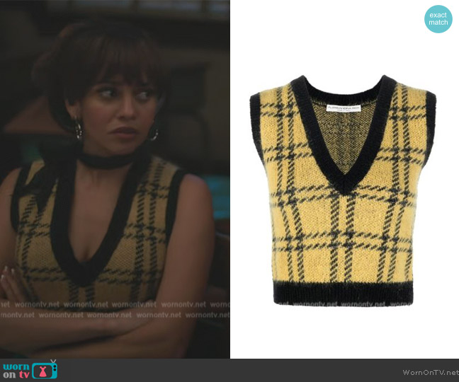 Alessandra Rich V-neck sleeveless tank top worn by Toni Topaz (Vanessa Morgan) on Riverdale