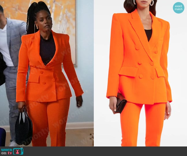 Alex Perry Landon Blazer and Reed Pants worn by Sabrina Hollins (Novi Brown) on Tyler Perrys Sistas