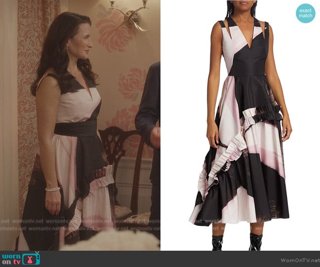 Alexander McQueen Graphic Brushstroke Midi-Dress worn by Charlotte York (Kristin Davis) on And Just Like That