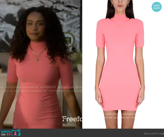 Kiela’s pink mock neck mini dress on Grown-ish