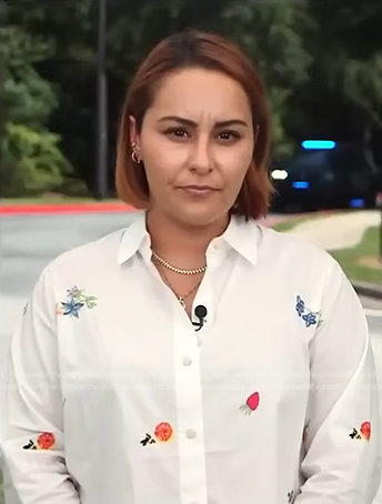 Ali Vitali's white floral embroidered shirt on NBC News Daily