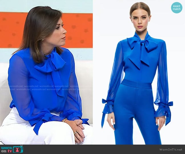 Alice + Olivia Lloyd Tie Neck Top in Sapphire worn by Chloe on Today