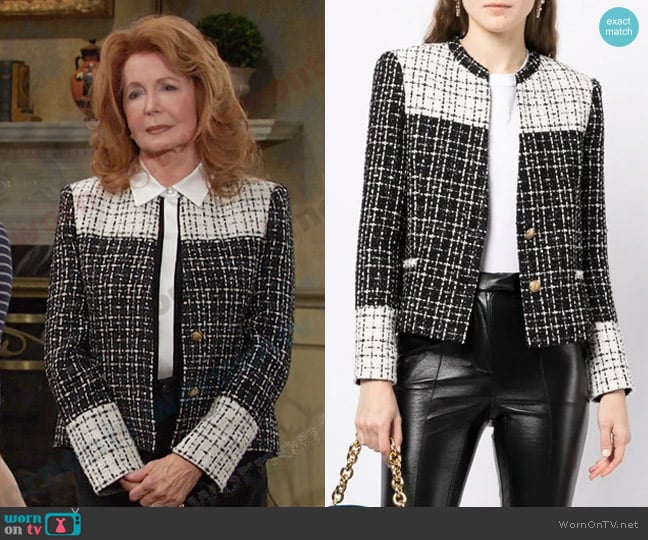 Alice + Olivia Jaydn Panelled Tweed Jacket worn by Maggie Horton (Suzanne Rogers) on Days of our Lives