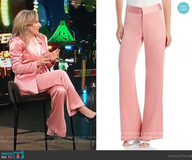 Alice + Olivia Satin Slit Hem Bootcut Pants worn by Laura Gassner Otting on Access Hollywood