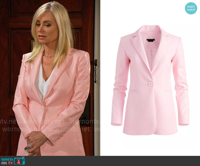 Alice + Olivia Breann Faux Leather Blazer in Petal worn by Ashley Abbott (Eileen Davidson) on The Young and the Restless