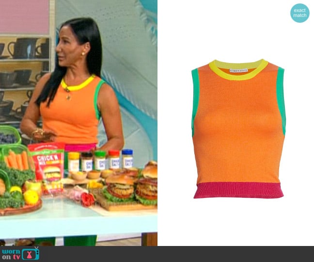 Alice + Olivia Rossi Colorblock Top worn by Elizabeth Werner on CBS Mornings