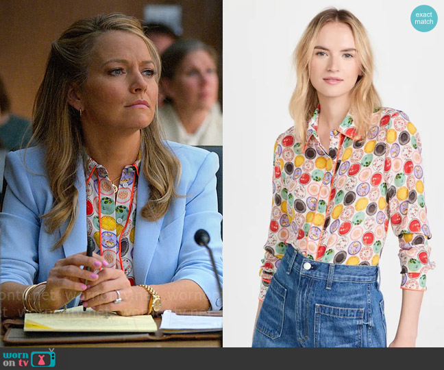 Alice + Olivia Willa Shirt in Dinner Party worn by Lorna Crane (Becki Newton) on The Lincoln Lawyer