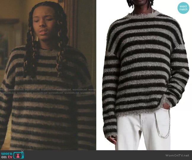 All Saints Adams Striped Crewneck Sweater worn by Jake (Michael Epps) on The Chi