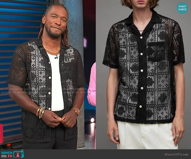 All Saints Llonga Crochet Lace Floral Shirt worn by Scott Evans on Access Hollywood