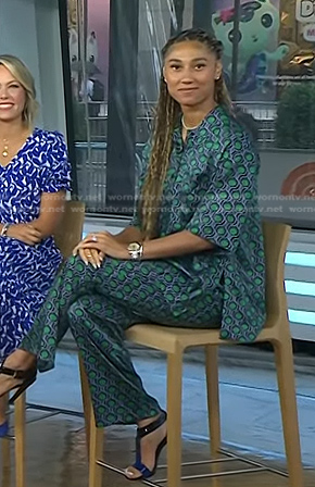 Ally’s green print top and pants on Today