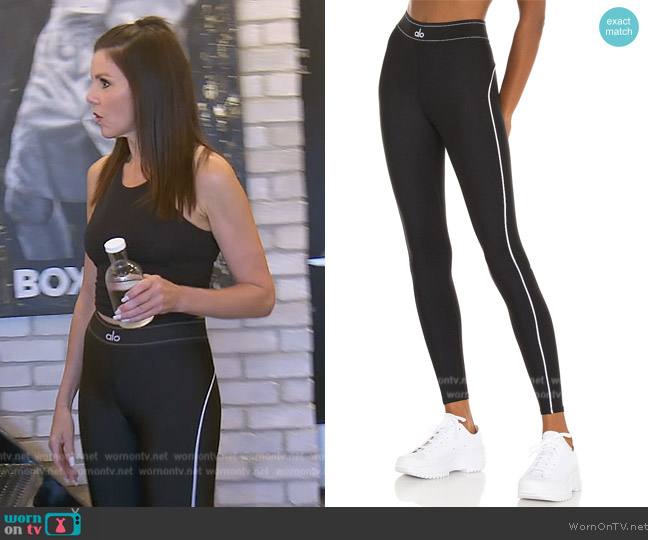 WornOnTV: Heather's black logo print pants on The Real Housewives