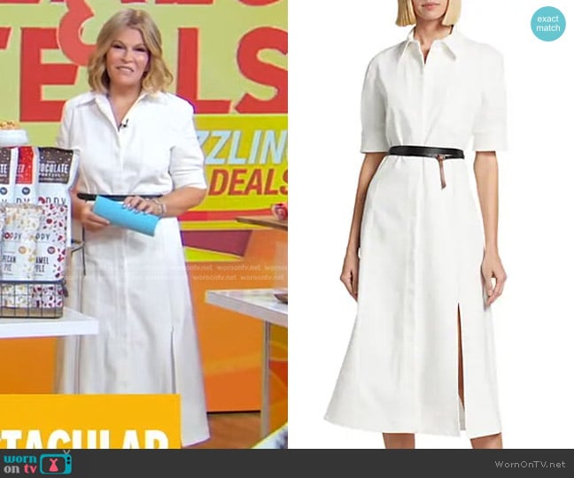 Altuzarra Kieran Belted Stretch Denim Shirtdress worn by Tory Johnson on Good Morning America