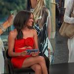 Amanda Garrigus’s red floral mini dress on E! News