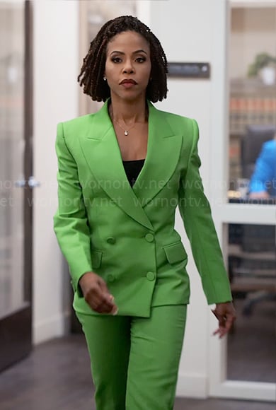 Andi's green suit on Tyler Perrys Sistas