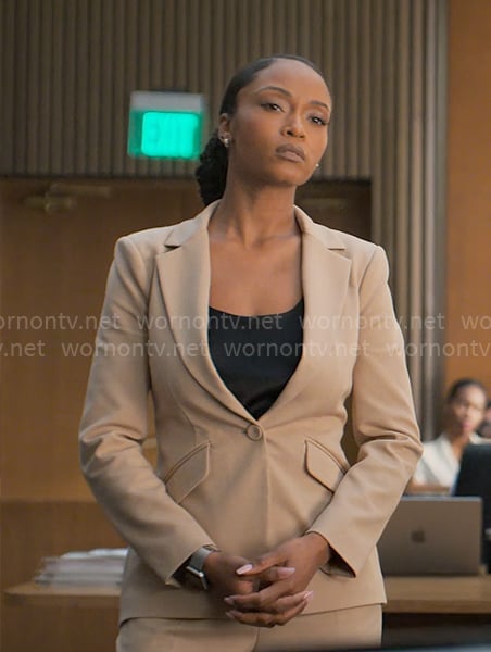 Andrea’s beige suit on The Lincoln Lawyer