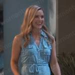 Andrea’s long blue printed shirtdress on General Hospital