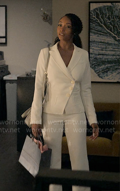 Andrea's white wrap blazer on The Lincoln Lawyer
