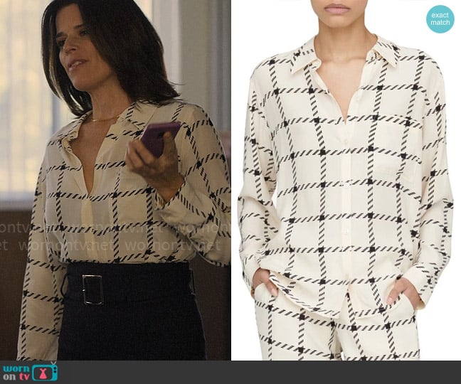 Anine Bing Windowpane Print Blouse worn by Maggie McPherson (Neve Campbell) on The Lincoln Lawyer