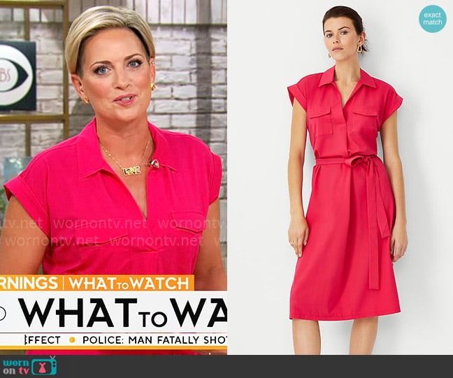 Ann Taylor Cap Sleeve Pocket Shirtdress worn by Jamie Yuccas on CBS Mornings