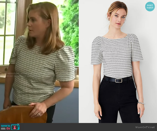 Ann Taylor Striped Puff Sleeve Boatneck Top worn by Mary Alice Parks on Good Morning America