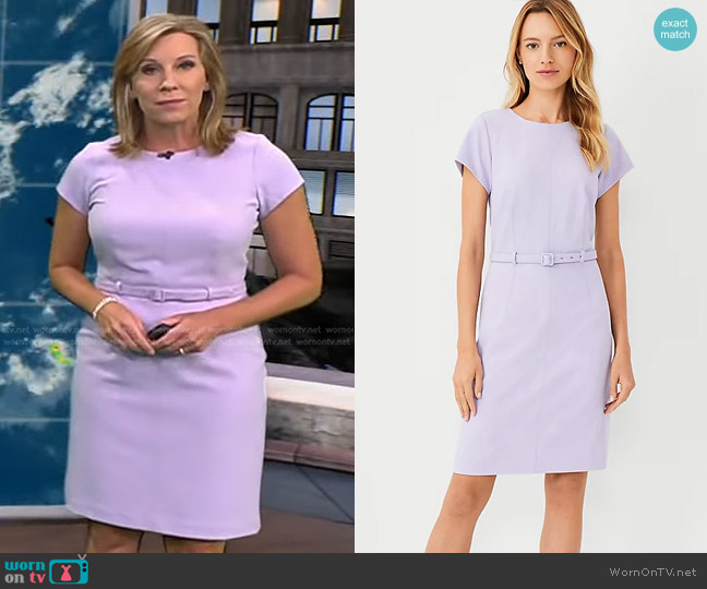 Ann Taylor The Seamed Belted Dress in Bi-Stretch worn by Jacqui Jeras on CBS Evening News