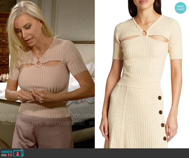 Anna Quan Ary Slit O-Ring Short-Sleeve Top worn by Ashley Abbott (Eileen Davidson) on The Young and the Restless