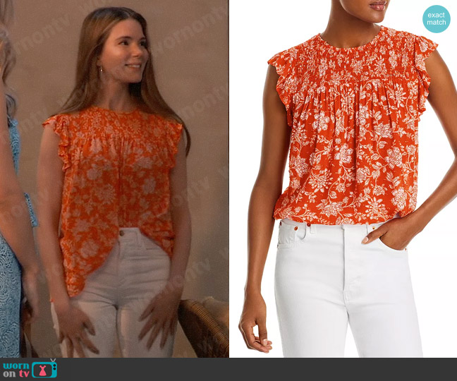 Aqua Printed Flutter Sleeve Top worn by Molly Lansing-Davis (Brooke Anne Smith) on General Hospital