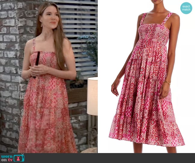 Aqua Smocked Tiered Midi Dress worn by Molly Lansing-Davis (Brooke Anne Smith) on General Hospital