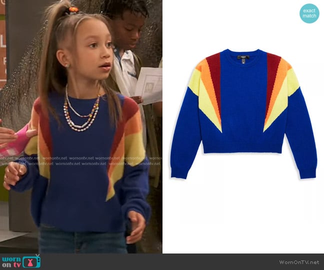 Aqua Cashmere Girls' Cashmere Colorblock Panel Crewneck worn by Alice Baxter (Mykal-Michelle Harris) on Ravens Home