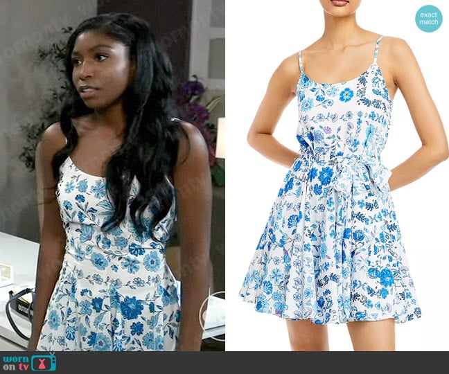 Aqua Floral Print Belted Dress worn by Trina Robinson (Tabyana Ali) on General Hospital