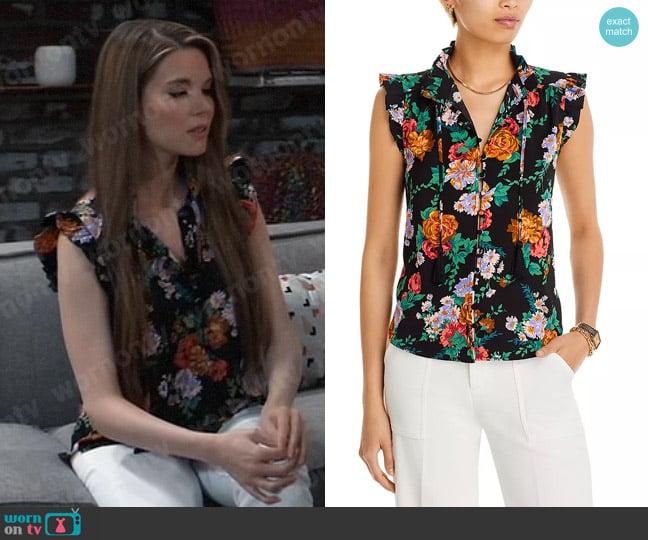 Aqua Ruffled Tassel Tie Top worn by Molly Lansing-Davis (Brooke Anne Smith) on General Hospital