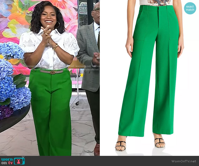 WornOnTV: Sheinelle’s white puff sleeve blouse and green pants on Today ...