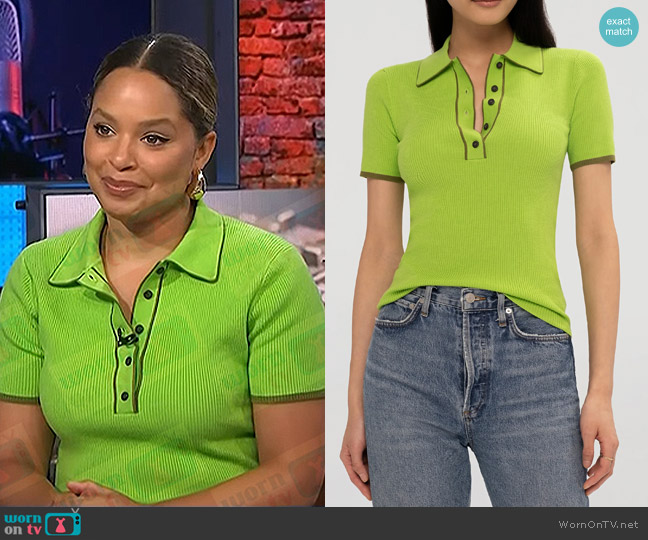 Argent Short Sleeve Polo Sweater in Lime worn by Antonia Hylton on NBC News Daily