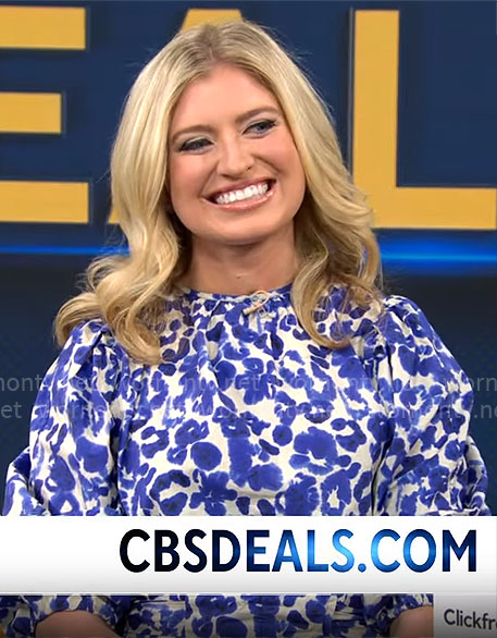 Ashley Bellman's blue printed dress on CBS Mornings