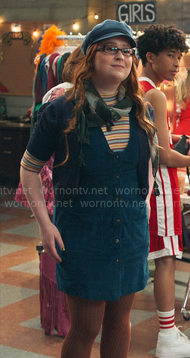 Ashlyn's blue corduroy button front dress on High School Musical The Musical The Series