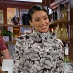 Audra’s black and white floral blouse on The Young and the Restless