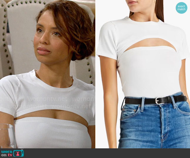 Autumn Cashmere Cropped cutout stretch-knit top worn by Elena Dawson (Brytni Sarpy) on The Young and the Restless